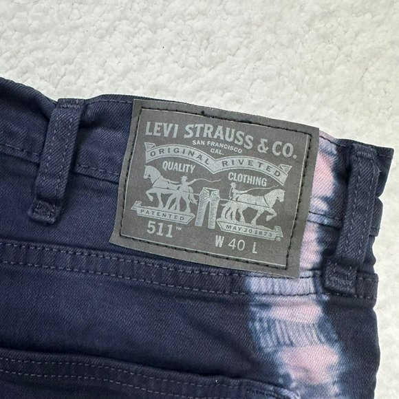 Levi's 511 Men's Tie Dye Cut Off Denim Shorts Size 40 Blue Pink Fray Hem EUC - Picture 3 of 10